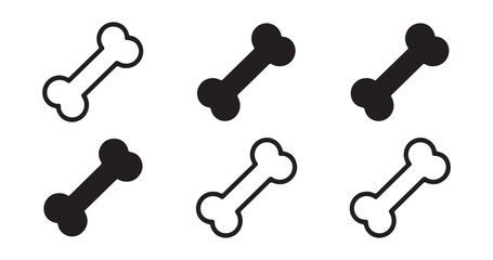 Assortment of simple dog bone outline and solid silhouette vector icons for pet treats and supply designs