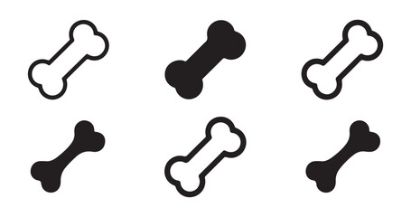 Assortment of simple dog bone outline and solid silhouette vector icons for pet treats and supply designs