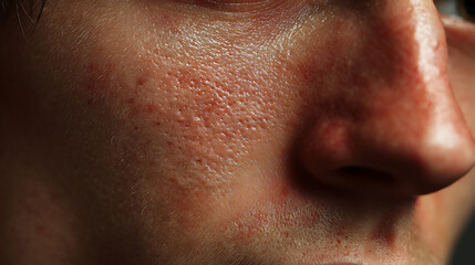 Obraz premium Macro Shot of Human Skin Texture with Prominent Pores and Redness