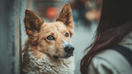 Loyal Dog's Attentive Gaze at Human Companion