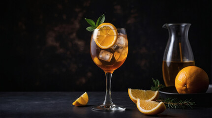 Fototapeta premium Elegant Sparkling Orange Cocktail with Ice and Citrus Garnish