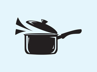 Cooking saucepan silhouette with strong solid black shape
