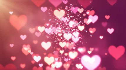 Abstract background with floating hearts and glowing particles perfect for romantic and celebratory themes. Perfect for valentines day or lovethemed designs
