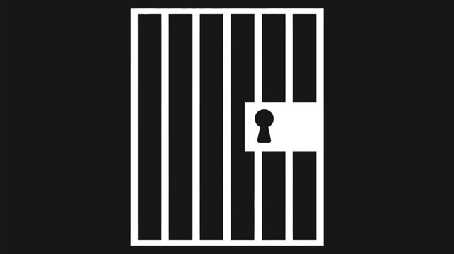 A simple white jail cell door with bars and a keyhole on black background