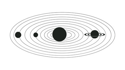 Planetary orbits depicted in a simplified illustrative black and white diagram © MSTMORSHEDA