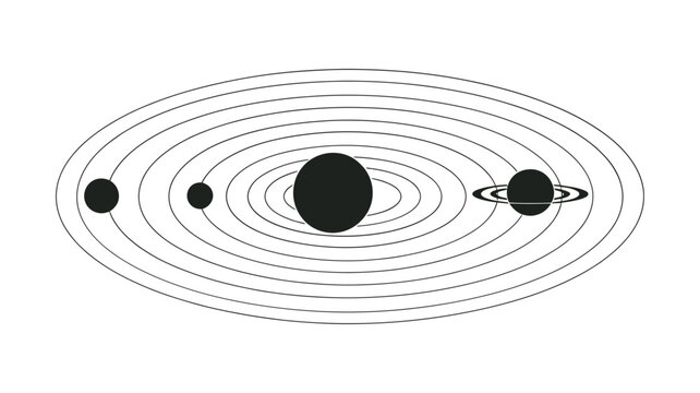 Planetary orbits depicted in a simplified illustrative black and white diagram