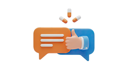 3D Chat Bubble with Thumbs Up and Pills