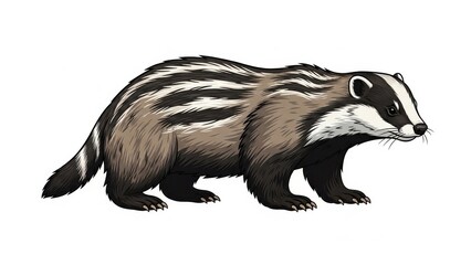 Fototapeta premium Illustration of a European badger on a white background.