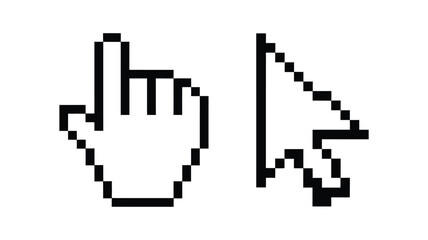 Pixelated hand cursor icons a retro digital pointing device illustration