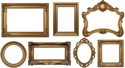 Vintage Frame Collection: An exquisite assortment of antique golden frames, each with intricate designs and elegant details. perfect for framing memories