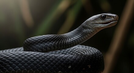 Black Mamba Snake Portrait - A Deadly Beauty in Focus.