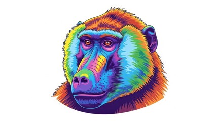 Vibrant and colorful mandrill illustration.