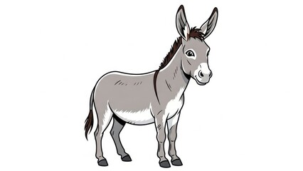 Charming cartoon donkey standing and facing forward.