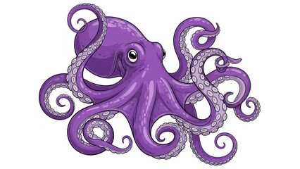 Vibrant purple octopus illustration with swirling tentacles.