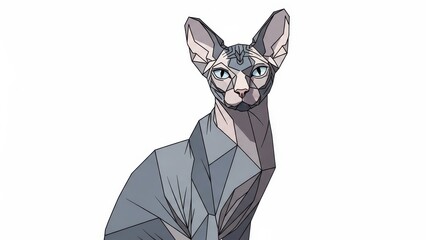 Geometric illustration of a Sphynx cat in cool tones.