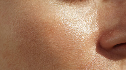 Macro View of Human Skin Texture with Visible Pores and Shine