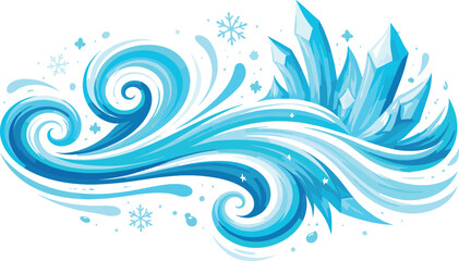 Naklejka premium Abstract ice crystal formation with swirling wind and snowflakes