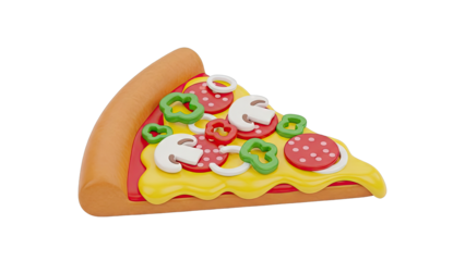 3D Cartoon Slice of Pizza with Toppings