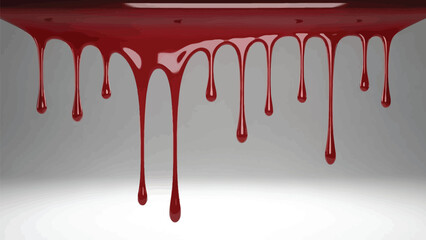 Red blood dripping effect on white background