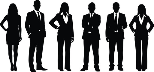 Group of diverse professional business people silhouettes standing in suits for corporate team leadership, successful career development and office recruitment.