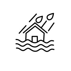 House in Heavy Rain and Flood Disaster Line Icon