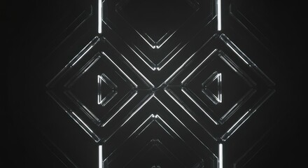 Symmetric geometric neon lines create a futuristic, minimalist design