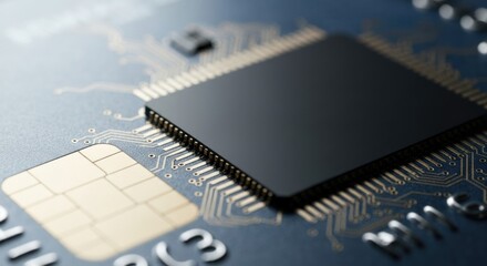 Macro view of a circuit board and central processing unit
