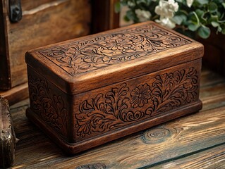 Hand carved wooden box