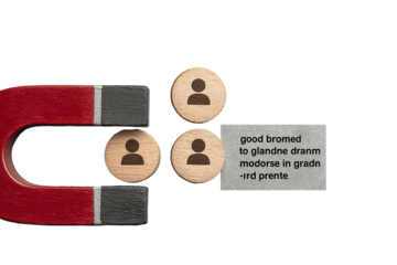 a large red and black magnet is holding three wooden circles with people icons on them, against a transparent background 