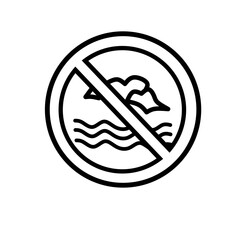No Swimming Warning Sign with Waves Line Icon