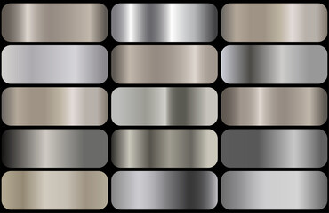 set of silver metallic gradients. Metallic gradient effects. silver gradient palette.