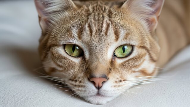 Close-up of a cat with striking green eyes resting. - Powered by Adobe
