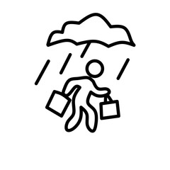 Person Saving Belongings and Carrying Bags in Heavy Rain Line Icon