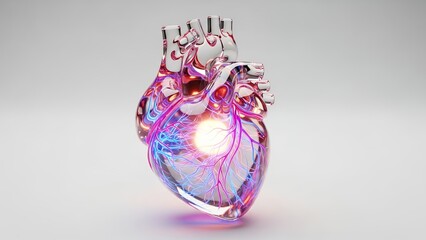 Glowing human heart with colorful veins and arteries