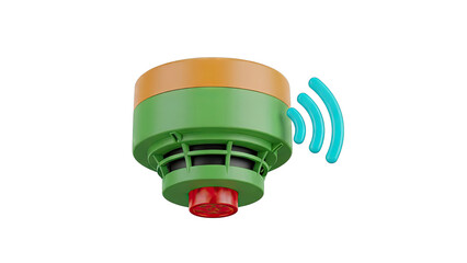 3D Render of Smart Smoke Detector with Wi-Fi Signal