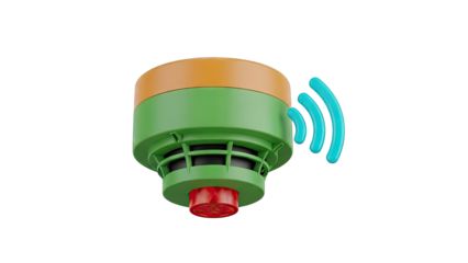 3D Render of Smart Smoke Detector with Wi-Fi Signal
