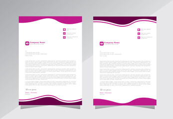 Wave shape letterhead design for project,  letter head templates. modern and simple letterhead design, a4 letterhead template with purple color - vector eps 10.