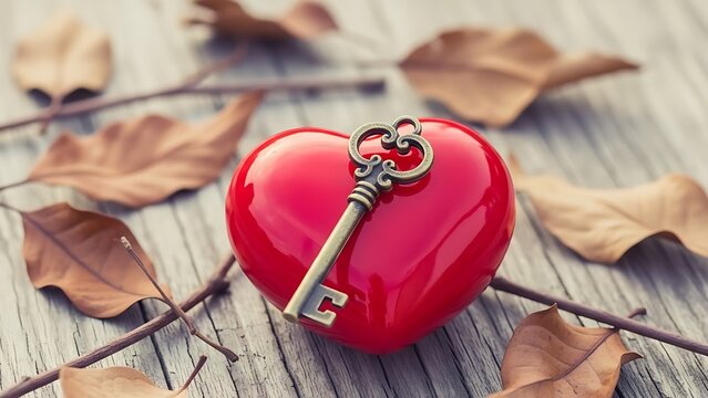 Red heart with key illustration