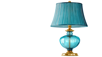 Antique classic lamp with a decorative shade and electric bulb isolated on a white background for interior home lighting and hotel room decor