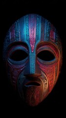 Intricately designed african mask with geometric patterns and glowing accents