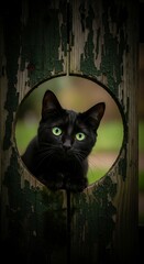 Black Cats Gaze - A Curious Feline Peering Through a Hole.