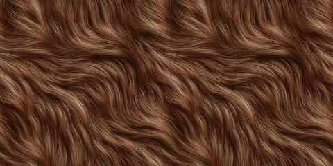 Naklejka premium Brown fur seamless pattern. Wavy realistic animal hair texture in warm brown tones, fluffy plush background for fashion, upholstery, or winter design.