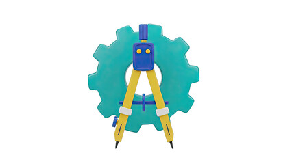 3D Rendering of a Compass and Gear on a White Background