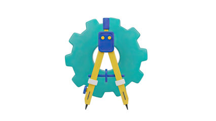 3D Rendering of a Compass and Gear on a White Background