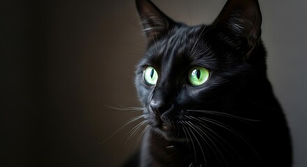Black Cats Intense Gaze - A Study in Shadow and Emerald Eyes.