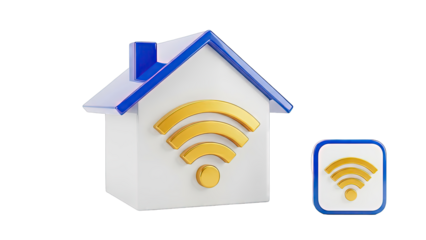 3D Rendering of a House with Wi-Fi Symbol and Icon