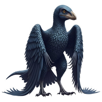 Microraptor Dinosaur Spreading Wings 3D Illustration Isolated on White Background"