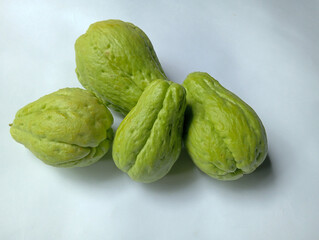 fresh green chayote secium edule isolated white background. 