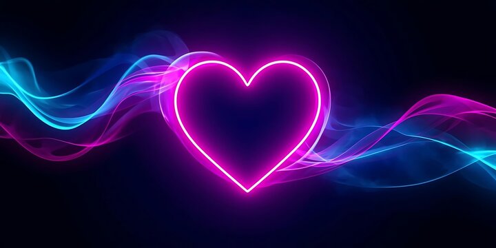 Neon heart with ethereal waves