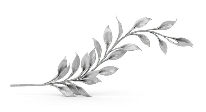 Elegant silver leaf branch on a clean white background for design elements and decorative